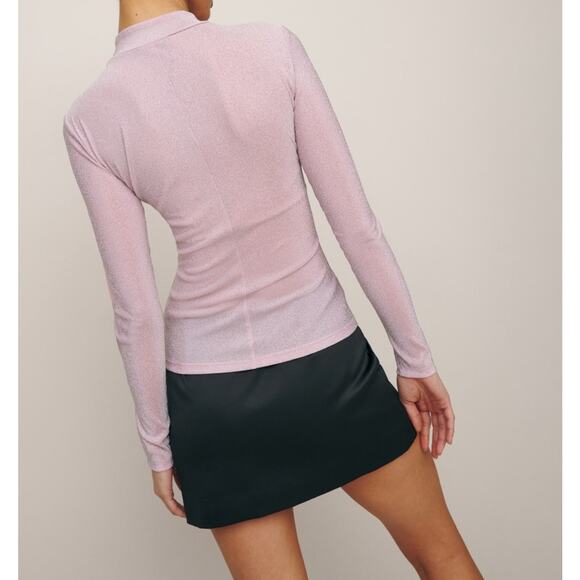 Reformation Bailey Knit Top Rose Sparkle Mock Neck Long Sleeve Medium - Picture 4 of 14